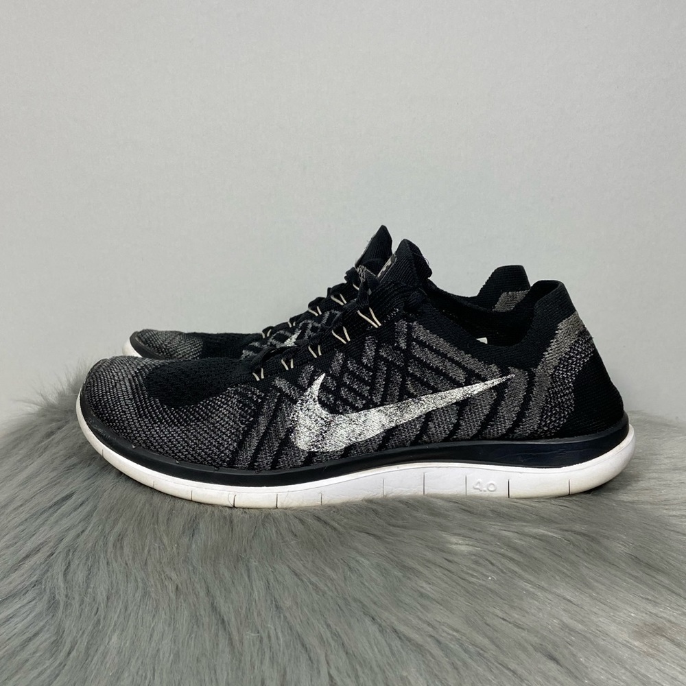 Nike Free 4.0 Flyknit Black White Wolf Gray Women Running Shoes